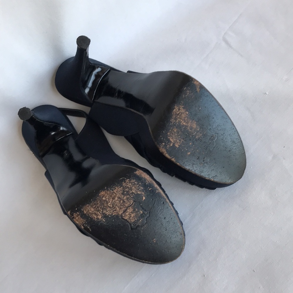 St. John black satiny platform heels with ankle strap, crystal buckle, size 6.5 - Picture 7 of 7